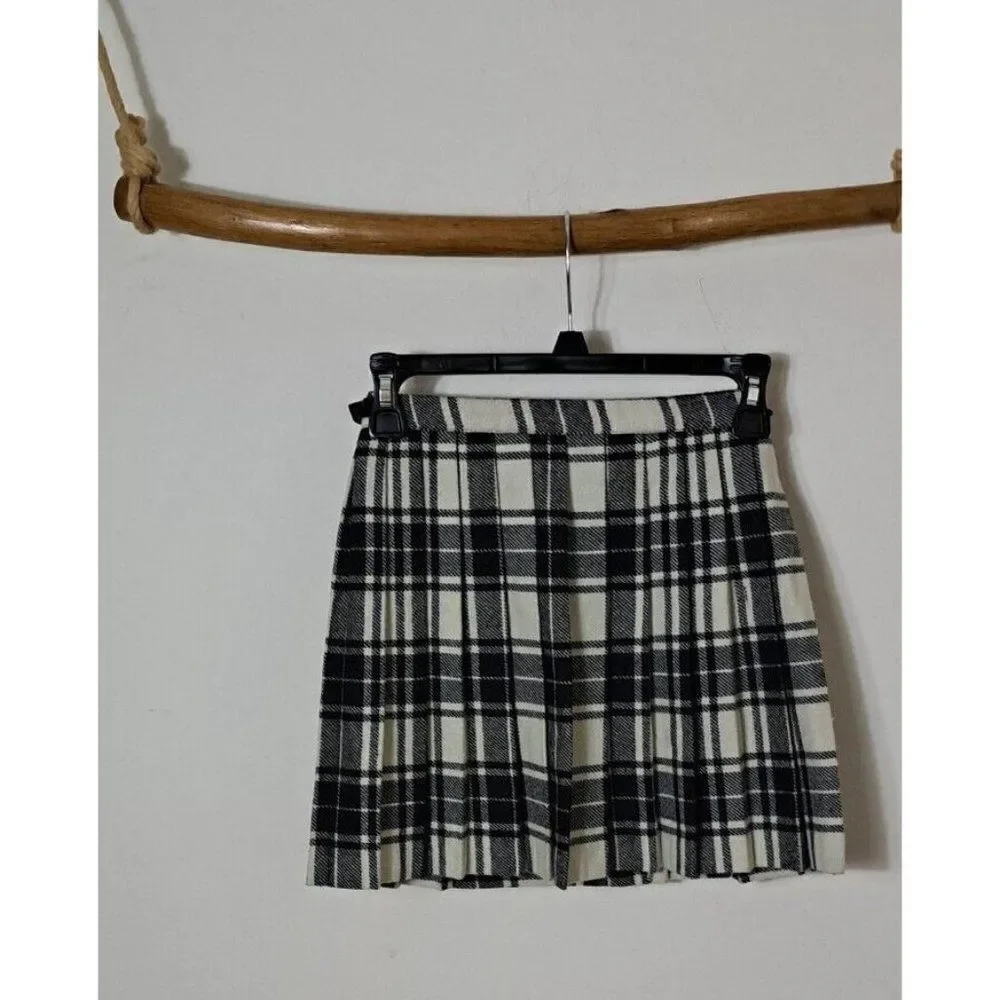 Blarney Skirt Mini Wrap Size 24 Black White  Plaid Woolen‎ Ireland Academia